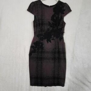 Betsey Johnson Dress Womens 6 Gray Floral Lace Applique Sheath Party Cocktail